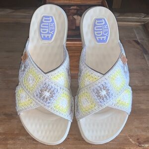 Hey Dude Women's Crochet Slide Sandals in Yellow and Cream
